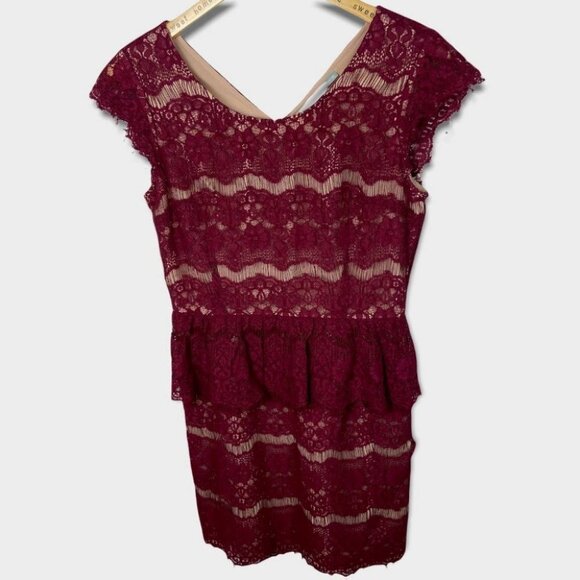 Anthropologie Burgundy Lace Mini Dress Size Medium Cocktail Romantic Bohemian M - Picture 3 of 14